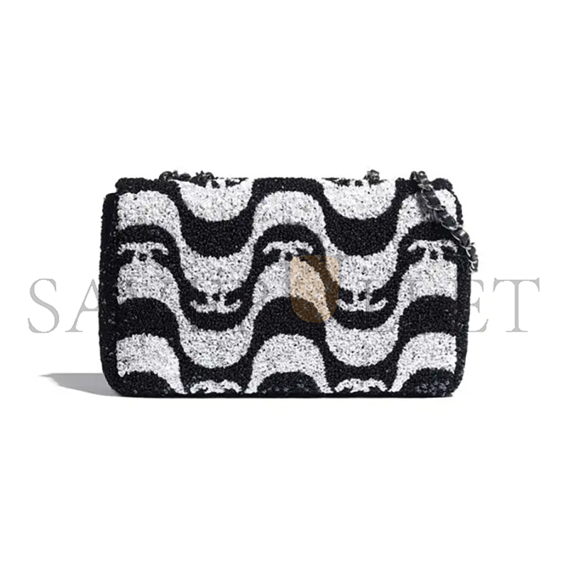 Ch*el sequins white & black flap bag a01112 (25*15*6cm)